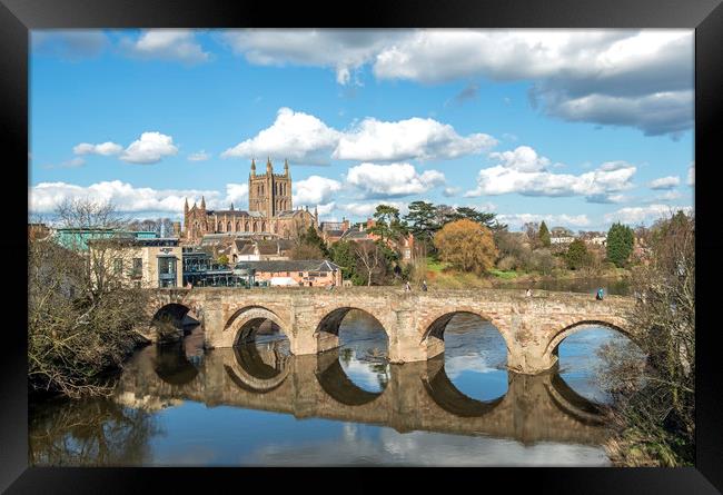 Hereford Cathedral and St Martins Bridge  Framed Print by Nick Jenkins
