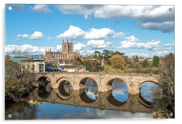 Hereford Cathedral and St Martins Bridge  Acrylic by Nick Jenkins