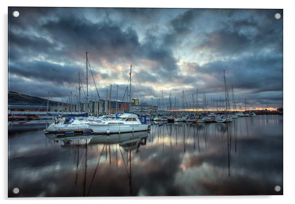 Swansea Marina Reflections Acrylic by Leighton Collins