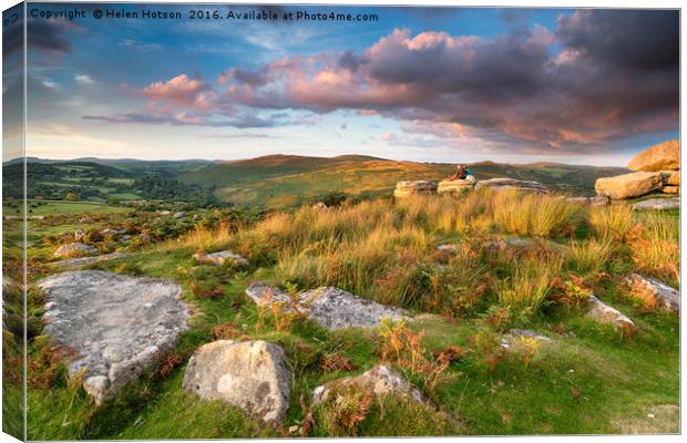 Watching the Sunset over Dartmoor Canvas Print by Helen Hotson