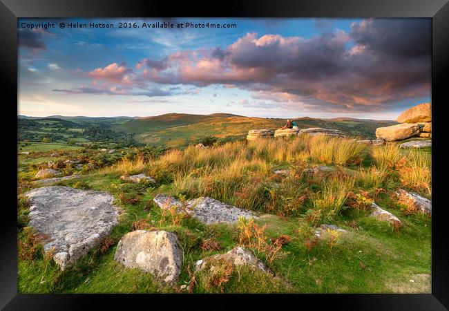 Watching the Sunset over Dartmoor Framed Print by Helen Hotson