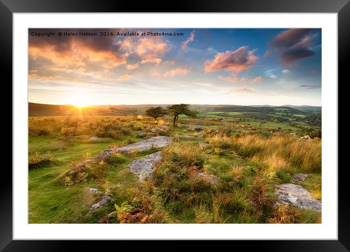 Sunset at Combestone Tor Framed Mounted Print by Helen Hotson