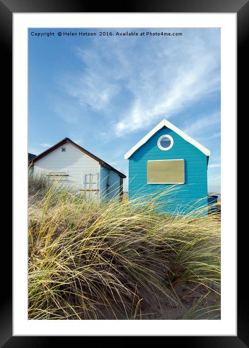 Blue & White Beach Huts Framed Mounted Print by Helen Hotson