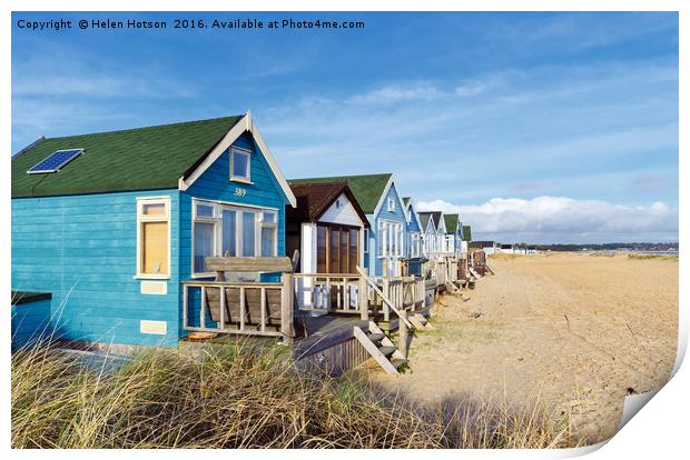 Vibrant Luxury Beach Huts at Mudeford Spit Print by Helen Hotson