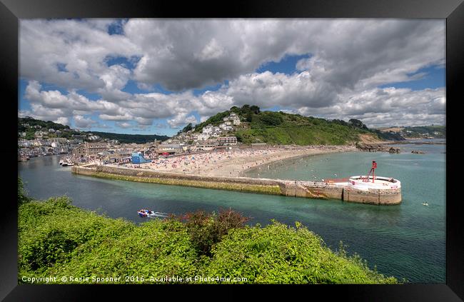 Summer's Day looking down on Looe Beach and River Framed Print by Rosie Spooner