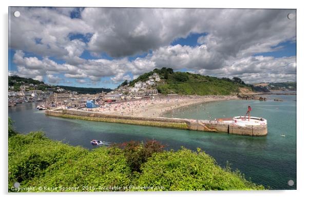 Summer's Day looking down on Looe Beach and River Acrylic by Rosie Spooner