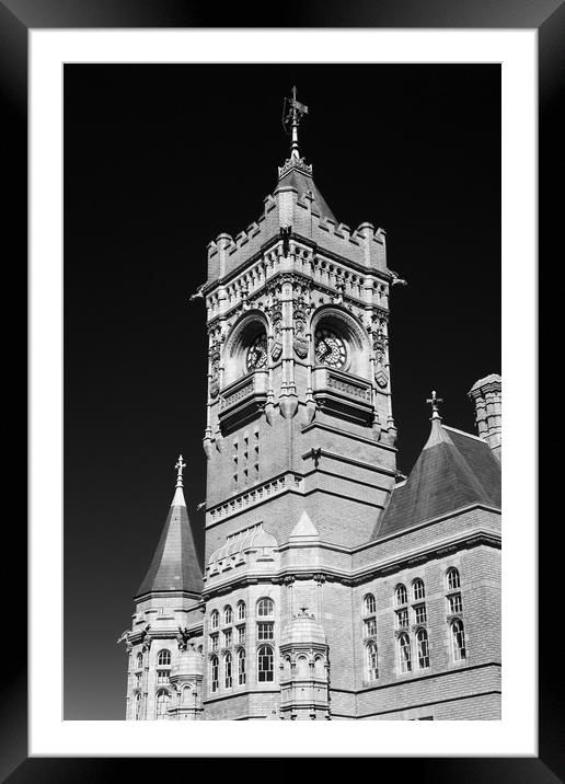Pierhead Building Cardiff Bay Monochrome Framed Mounted Print by Steve Purnell
