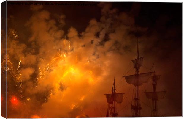 Ghost ships through fireworks Canvas Print by Jim Jones