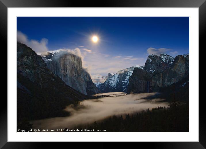 Dramatic moonrise over Yosemite National Park. Framed Mounted Print by Jamie Pham