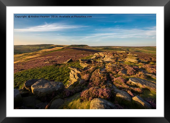 Sunset colours on Hathersage moor Framed Mounted Print by Andrew Kearton