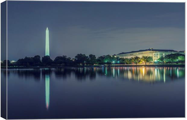 Washington Memorial from the Jefferson Memorial Si Canvas Print by Belinda Greb