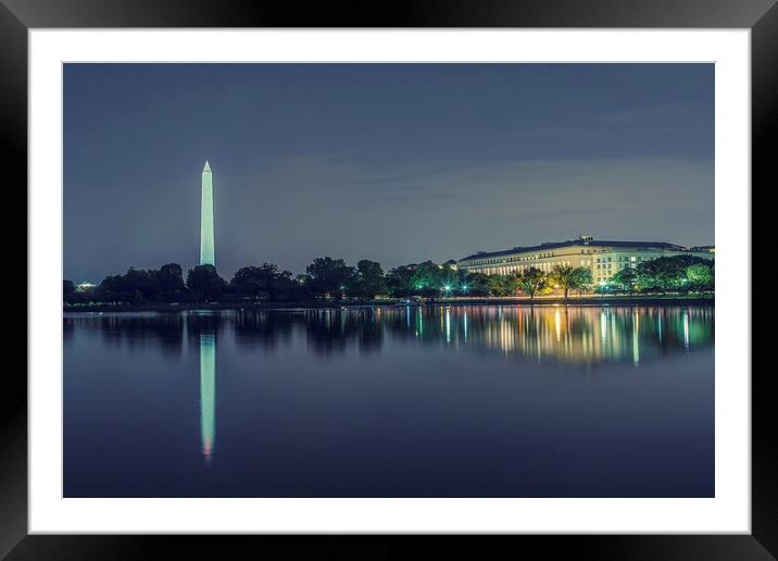 Washington Memorial from the Jefferson Memorial Si Framed Mounted Print by Belinda Greb