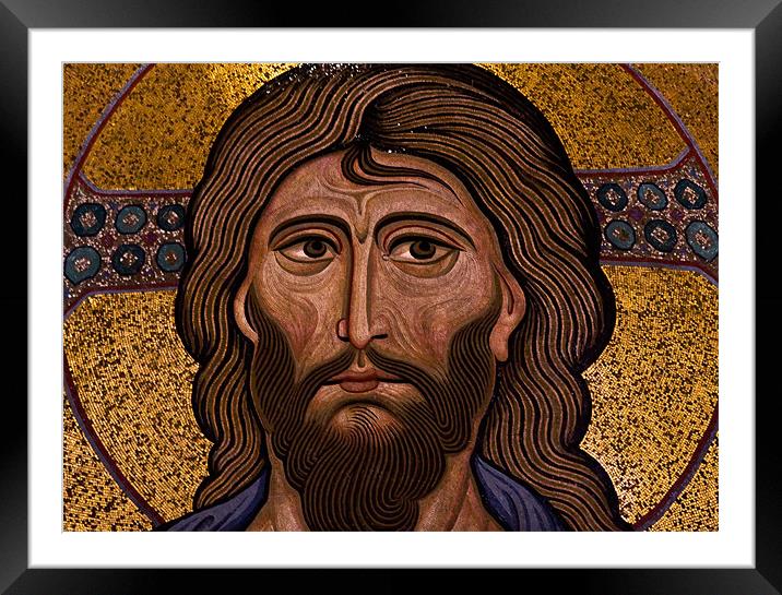 Christ mosaic, Cefalu Cathedral, Sicily Framed Mounted Print by Raymond Gilbert
