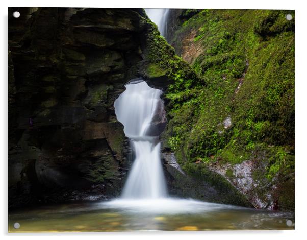 St Nectan's Waterfall Cornwall Acrylic by Rick Bowden