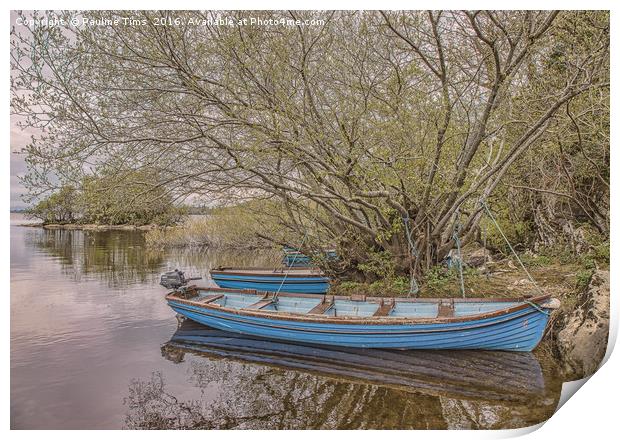 Blue Boats at Lough Leane Killarney Print by Pauline Tims