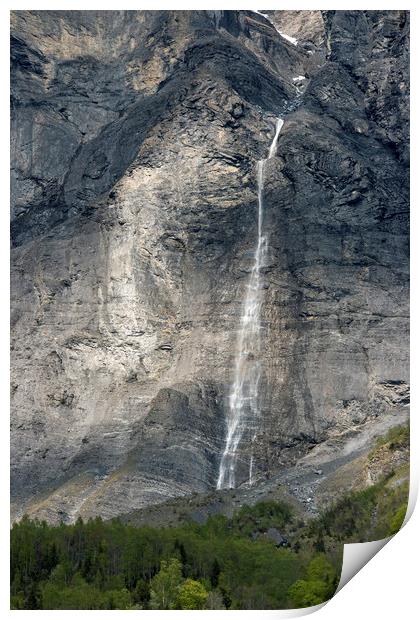 Waterfall on Lac de Montriond Print by Nick Jenkins
