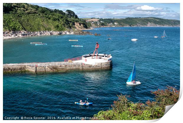 Boats at Looe Cornwall on a summer's day Print by Rosie Spooner