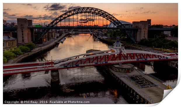 The Tyne bridges at sunrise Print by Phil Reay