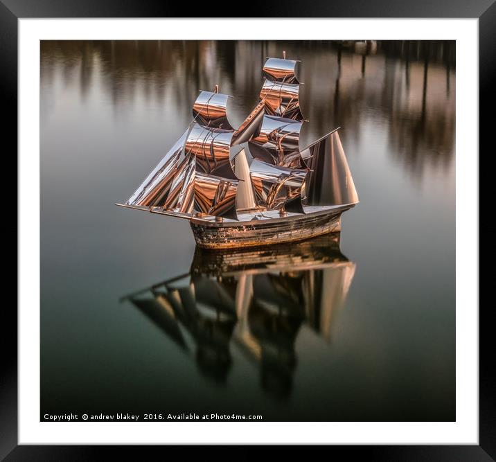 Silver Ship at sunset Framed Mounted Print by andrew blakey