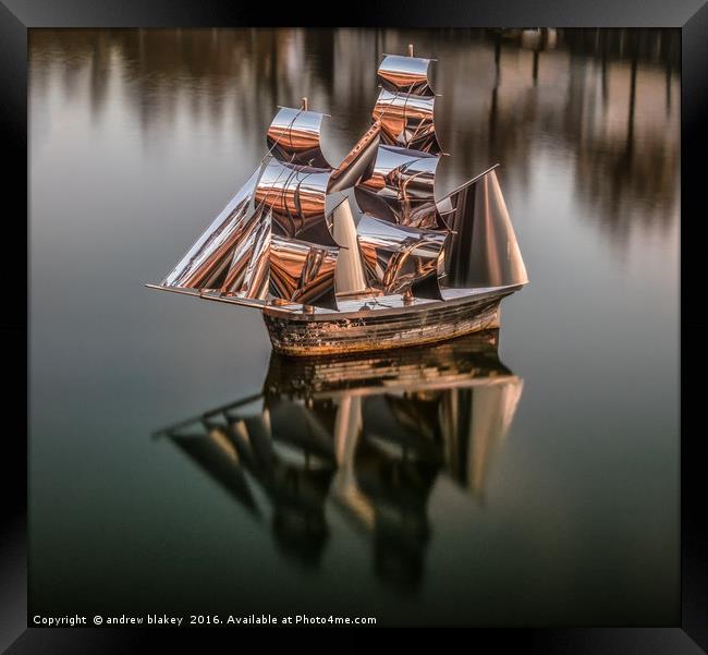 Silver Ship at sunset Framed Print by andrew blakey