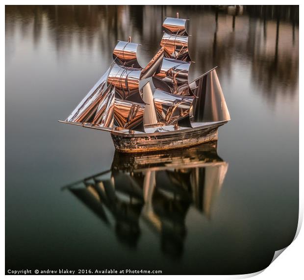 Silver Ship at sunset Print by andrew blakey