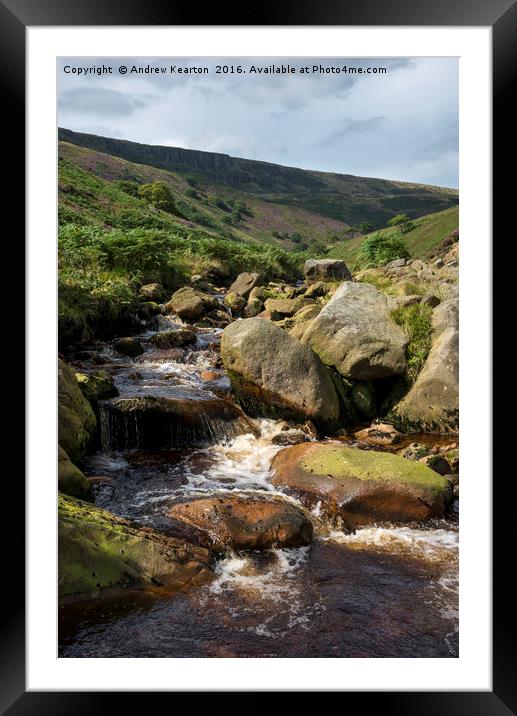 Rocky moorland stream at Crowden, Derbyshire Framed Mounted Print by Andrew Kearton