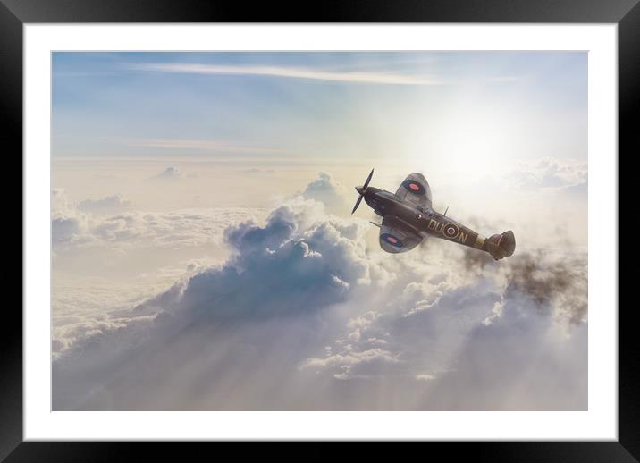Spitfire over the sun Framed Mounted Print by Steve Hardiman