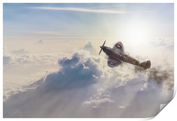 Spitfire over the sun Print by Steve Hardiman