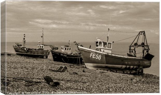 Dungeness yesteryear fishing boats Canvas Print by Tom Dolezal