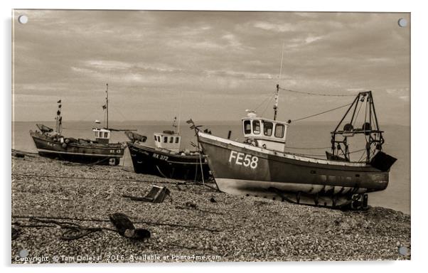 Dungeness yesteryear fishing boats Acrylic by Tom Dolezal