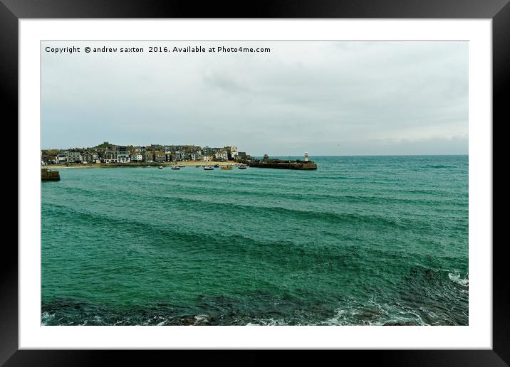 GREEN BLUE SEA Framed Mounted Print by andrew saxton