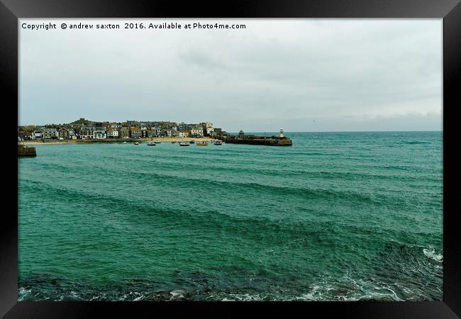 GREEN BLUE SEA Framed Print by andrew saxton