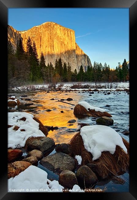 Dramatic view of Yosemite Valley. Framed Print by Jamie Pham