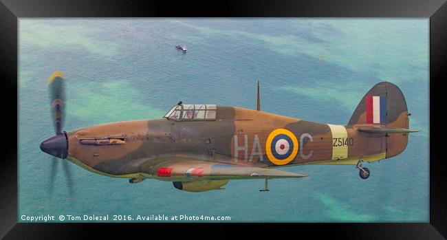 Hawker Hurricane over the English Channel Framed Print by Tom Dolezal