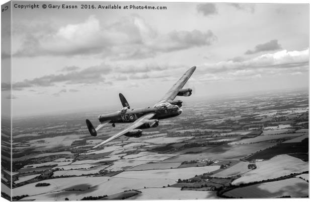 Lancaster PA474 over England B&W version Canvas Print by Gary Eason
