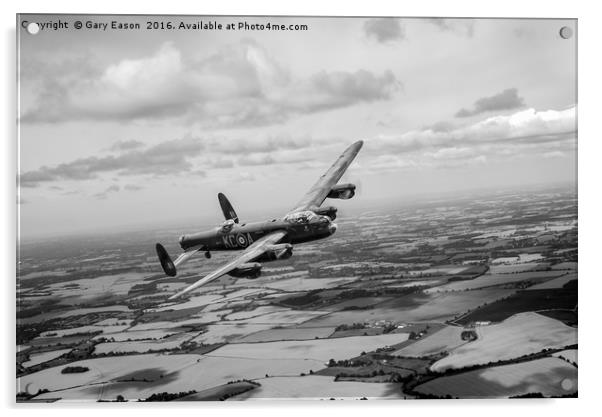 Lancaster PA474 over England B&W version Acrylic by Gary Eason