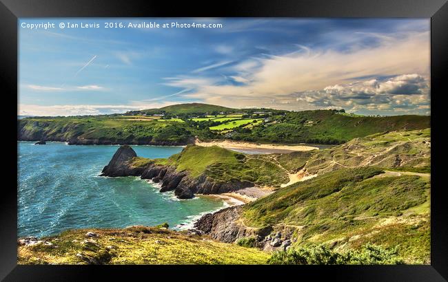 View Over Three Cliffs Bay Framed Print by Ian Lewis