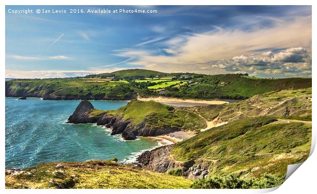View Over Three Cliffs Bay Print by Ian Lewis