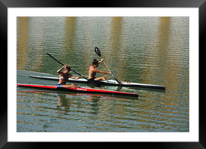 Ladies rowing in the river Framed Mounted Print by Jose Manuel Espigares Garc