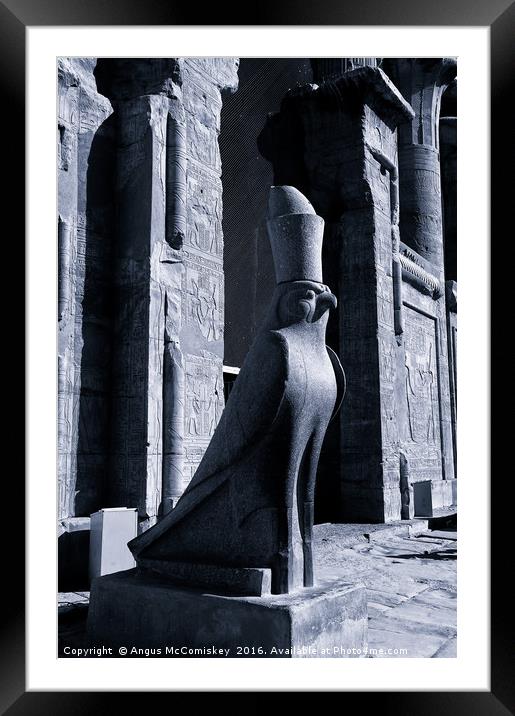 Granite statue of Horus at Edfu, Upper Egypt Framed Mounted Print by Angus McComiskey
