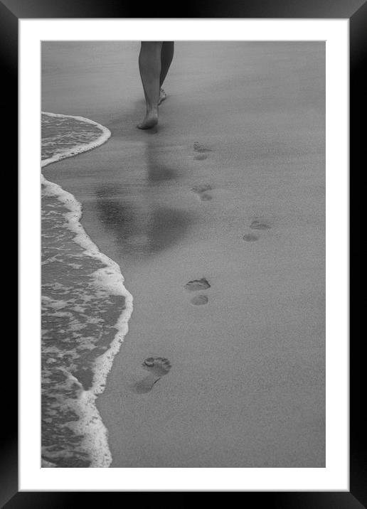 Foot Steps in the Sand Framed Mounted Print by Roger Green