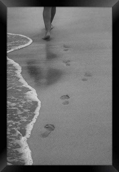 Foot Steps in the Sand Framed Print by Roger Green