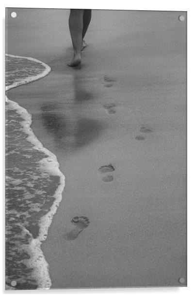Foot Steps in the Sand Acrylic by Roger Green