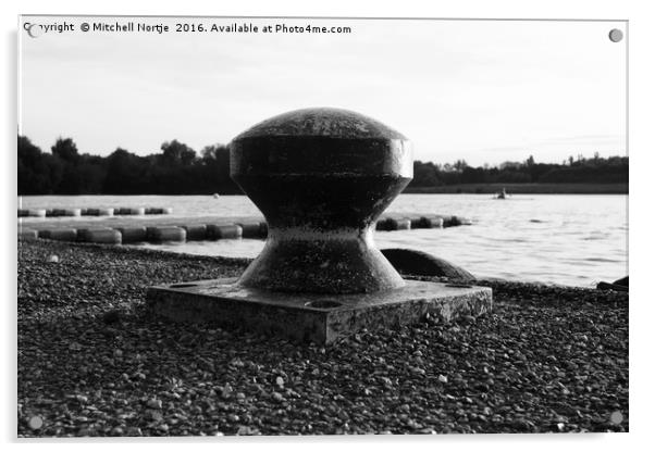 Mooring bollard at Caldecott Lake, Milton Keynes Acrylic by Mitchell Nortje