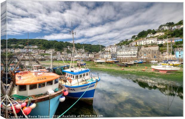 Fishing boats moored on The River Looe at low tide Canvas Print by Rosie Spooner