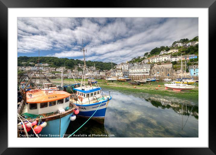Fishing boats moored on The River Looe at low tide Framed Mounted Print by Rosie Spooner