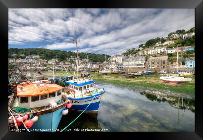 Fishing boats moored on The River Looe at low tide Framed Print by Rosie Spooner
