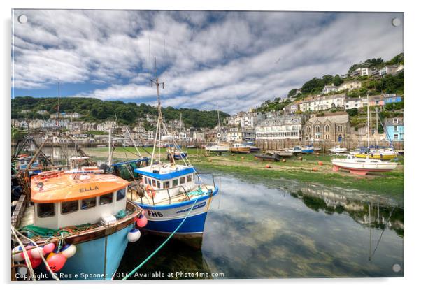 Fishing boats moored on The River Looe at low tide Acrylic by Rosie Spooner