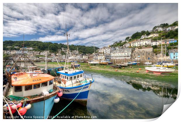 Fishing boats moored on The River Looe at low tide Print by Rosie Spooner