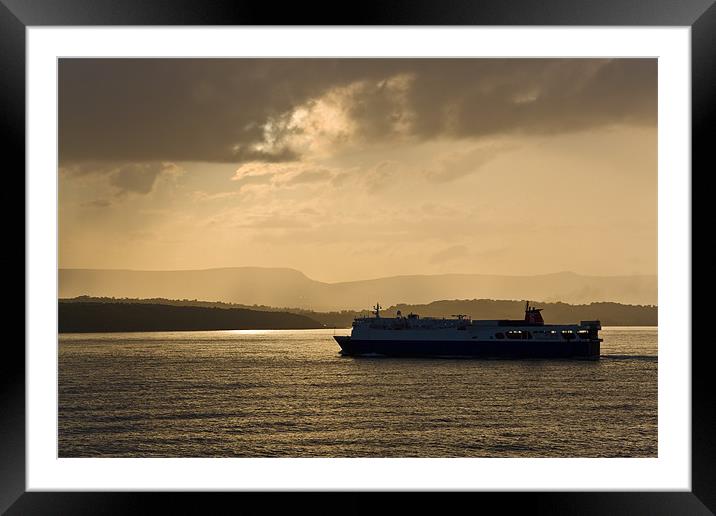 Stena ferry crossing to Larne at sunset Framed Mounted Print by Douglas Kerr